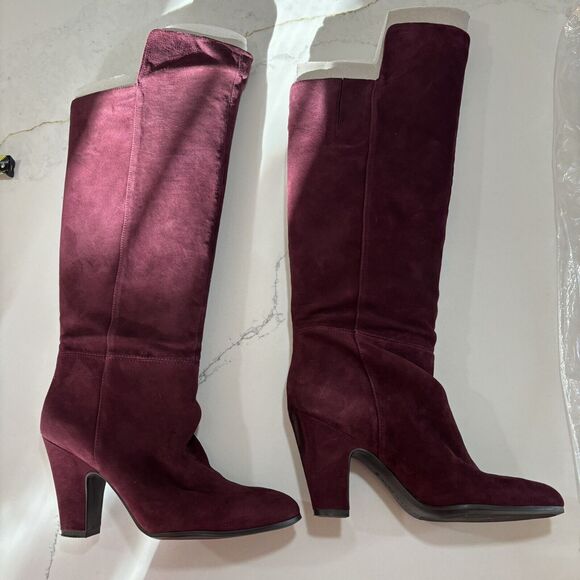 Nine West High Maroon Suade Boots - New With Original Bag And Stuffing - Size 8 - Picture 1 of 7